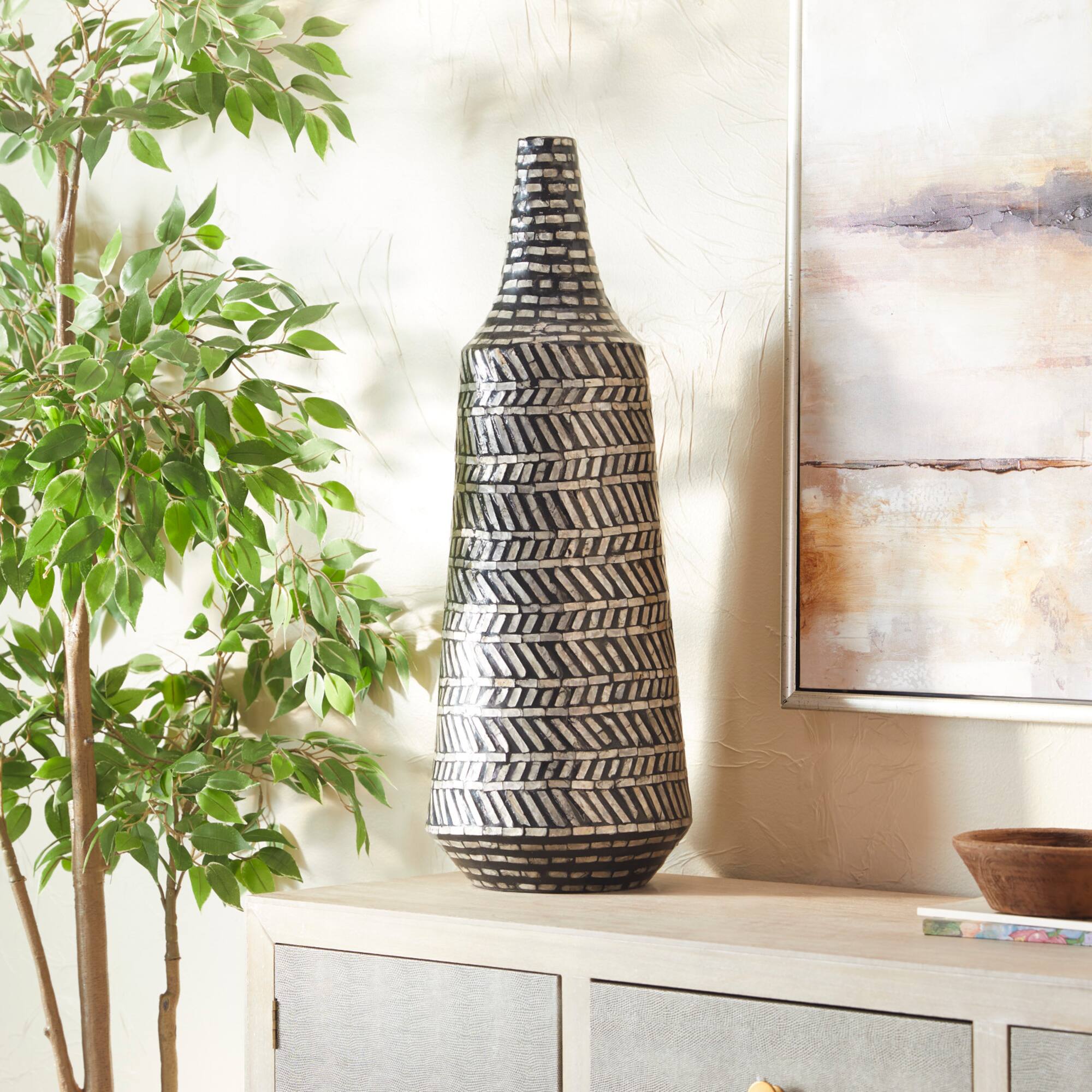 Black Shell Contemporary Vase, 28" x 10" x 10"